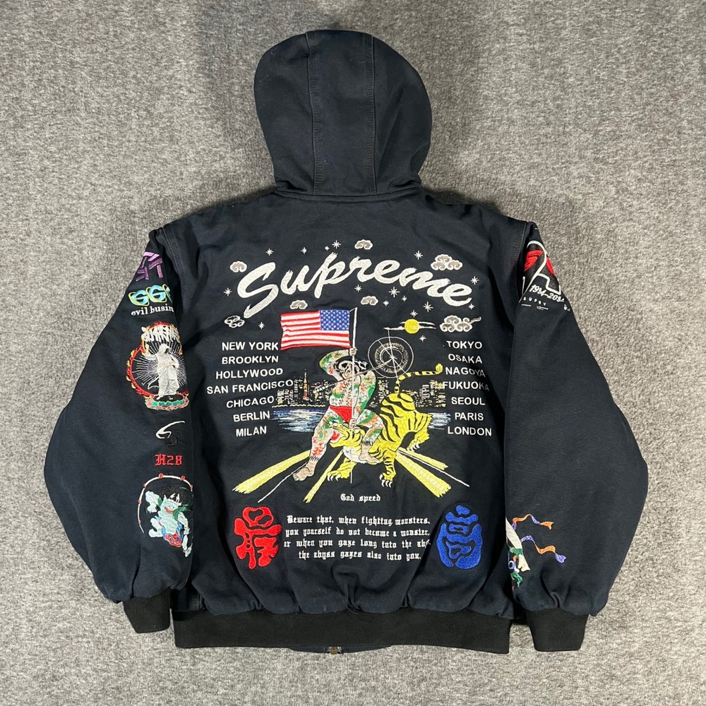 Supreme AOI Hooded Work Jacket Black SS24 Embroidered Tiger 3M Thinsulate Medium
